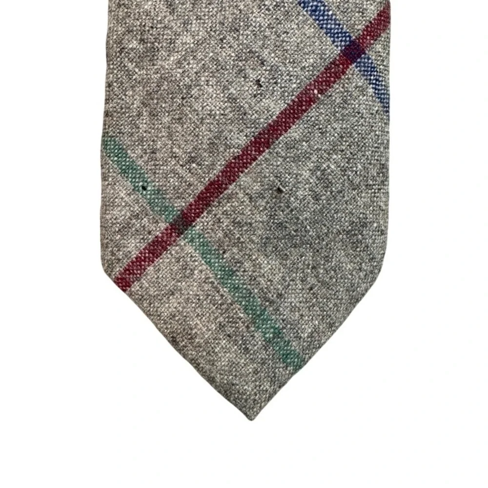 John Henry Vintage Plaid Tweed Wool Blend Tie Tan Red Green Blue Strawbridge